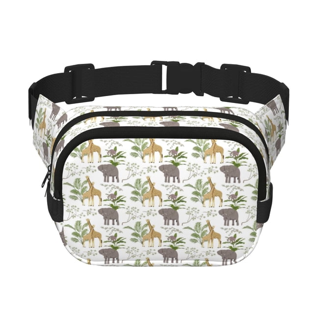 Fotbe Jungle Animal Cangurera Cuadrada con Estampado de Doble Capa, Bolsa de Cintura Ajustable Mini para Hombres y Mujeres