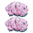 thumbnail image 1 of Gorros de ducha impermeables de doble capa, paquete de 2, de satén, reutilizables, para proteger el cabello largo de las mujeres., 1 of 5