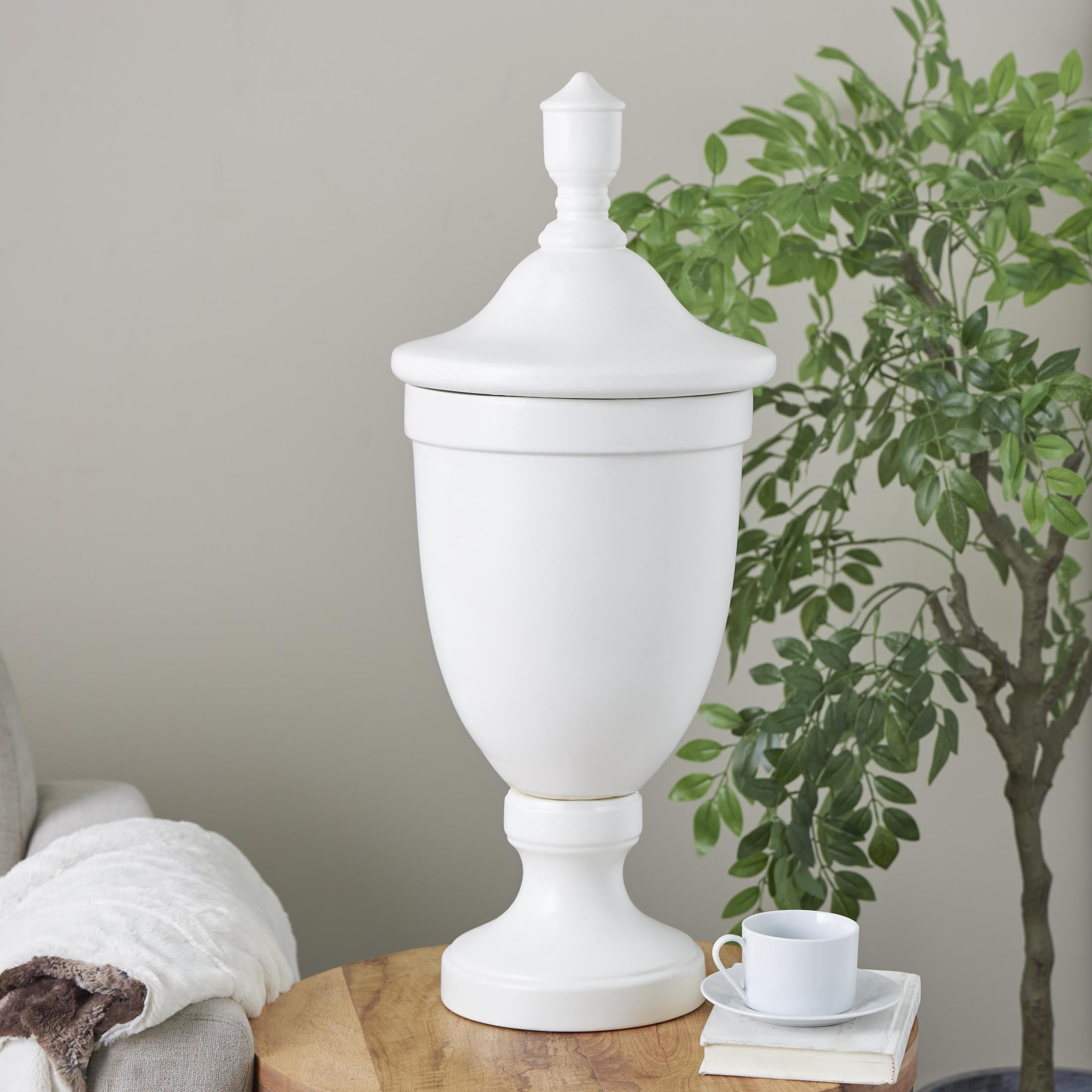DecMode 11" x 28" White Ceramic Fluted Urn Shaped Decorative Jars with Lid, 1-Piece
