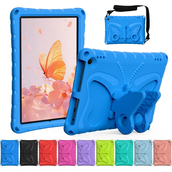 Dteck Kids Case for Fire HD 10 / Fire HD 10 Plus Tablet (13th/11th Generation, 2023/2021 Release),Lightweight Shockproof Case with Butterfly Wing Stand Shoulder Strap,Blue