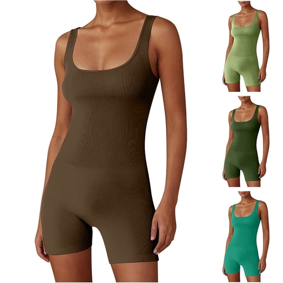 EaskTriop Women's Summer Casual Ribbed Romper Sleeveless Scoop Neck Jumpsuit Slim Fit Bodycon One Piece Beach Vacation Lounge Outfits