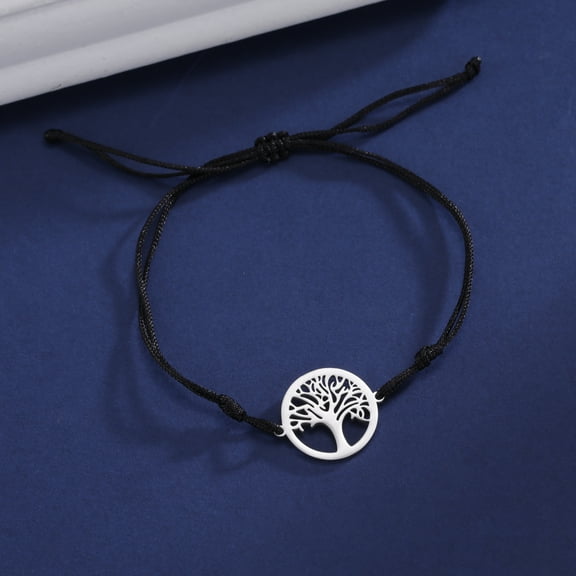 EUEAVAN Silver Tree of Life Stainless Steel Pendant Black Rope Bracelet Jewelry