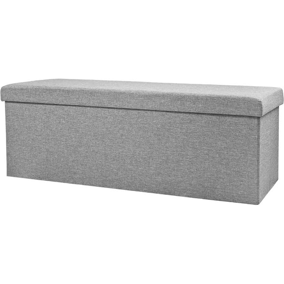 45 Inches Foldable Storage Ottoman Bench, Poly Linen Storage Bench, Storage Chest Padded Seat Footrest Stool