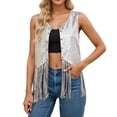 thumbnail image 3 of Western Sequin Fringe Vest for Women Sparkly Shiny Glitter Open Front Tops Cowgirl Disco Shirt Tassel Cardigan Vest Summer Silver L, 3 of 5