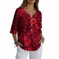 thumbnail image 4 of Warop Women's 3/4 Sleeve Tops Fashionable Printed V-Neck Blouse Loose Fit Pullover T Shirts with Decorative Buttons, 4 of 5