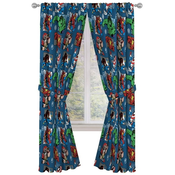 Marvel Avengers Fighting Team 84" Inches Drapes - Beautiful Room Decor & Easy Set Up, Bedding - Curtains Include 2 Tiebacks, 4 Pieces Set (Official Marvel Product)