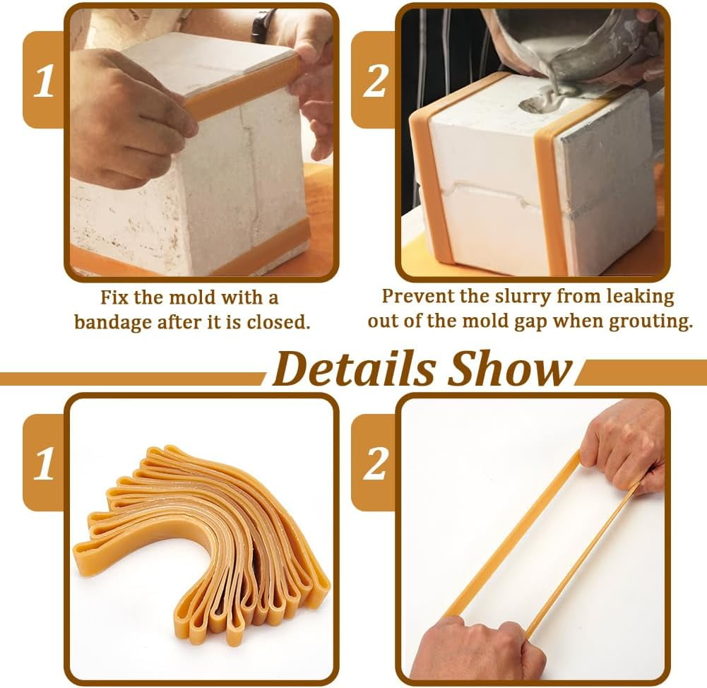 14pcs Rubber Band Heavy Duty Fasteners Ceramic Crafts Mold Binding Band Wheat 400x25mm 14pcs/set