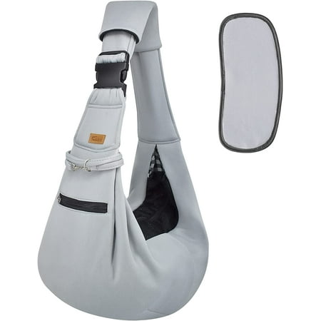 CUBY Dog and Cat Sling Carrier - Hands Free Reversible Pet Papoose Bag - Soft Pouch and Tote Design - Suitable for Puppy  Small Dogs Cats Outdoor (Grey Senior  Adjust Strap 2.0)