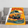 thumbnail image 2 of Cozy Flannel Blanket - Soft Warm Durable Perfect for Sofa Travel Bed & Chair - Vintage Orange Van & Beach Scene Design, 2 of 7