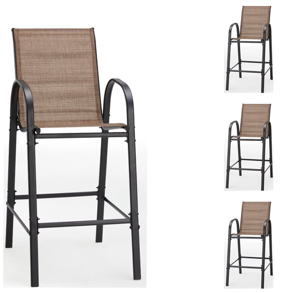 Vicluke Patio Bar Height Stools Set of 4,High Back Outdoor Chairs with Armrests and Footrests,Textilene Chairs with Breathable Fabric & Metal Frame for All Weather,Brown