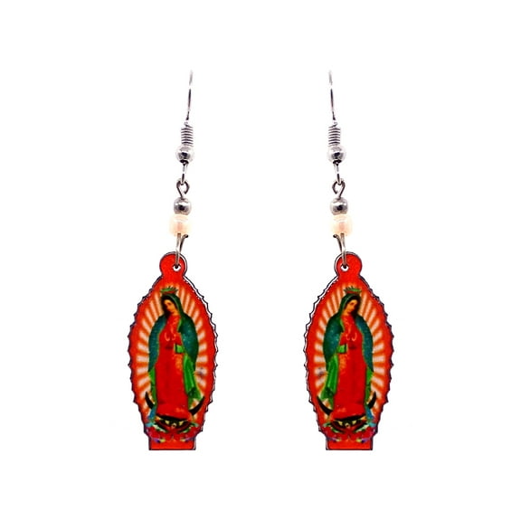 Virgin Mary Religious Graphic Dangle Earrings - Womens Fashion Handmade Jewelry Spiritual Accessories