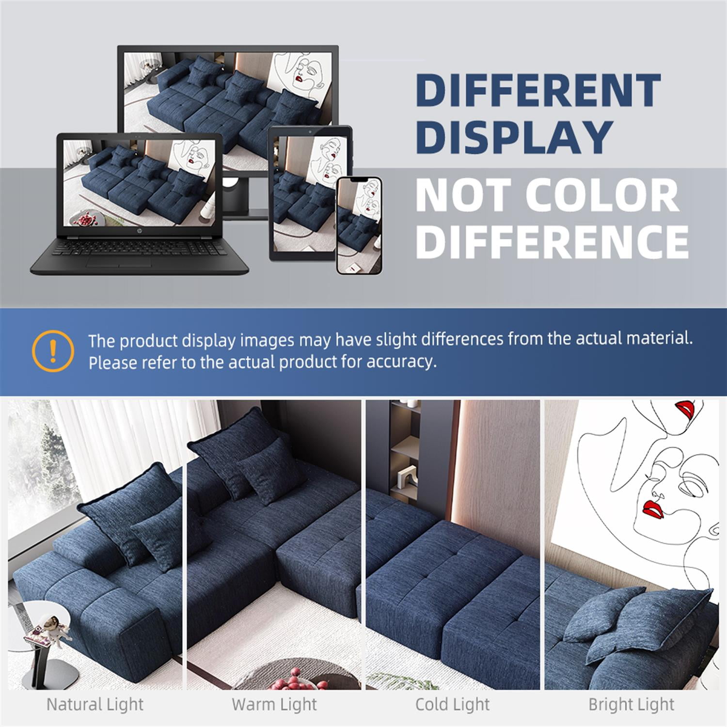 Demi Bonn 170" Oversized Modular Sofa with 6 Pillows Included, Sparkling Chenille Fabric DIY Tufted Sectional Couch for Living Room, No Assembly Needed, Blue