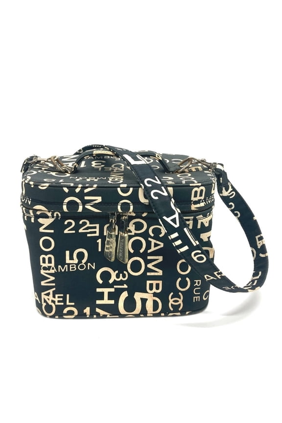 Pre-Owned CHANEL Bi-Cea Line Logo Vanity Bag, Cosmetic 2-Way Shoulder Bag/Handbag,... (Fair)