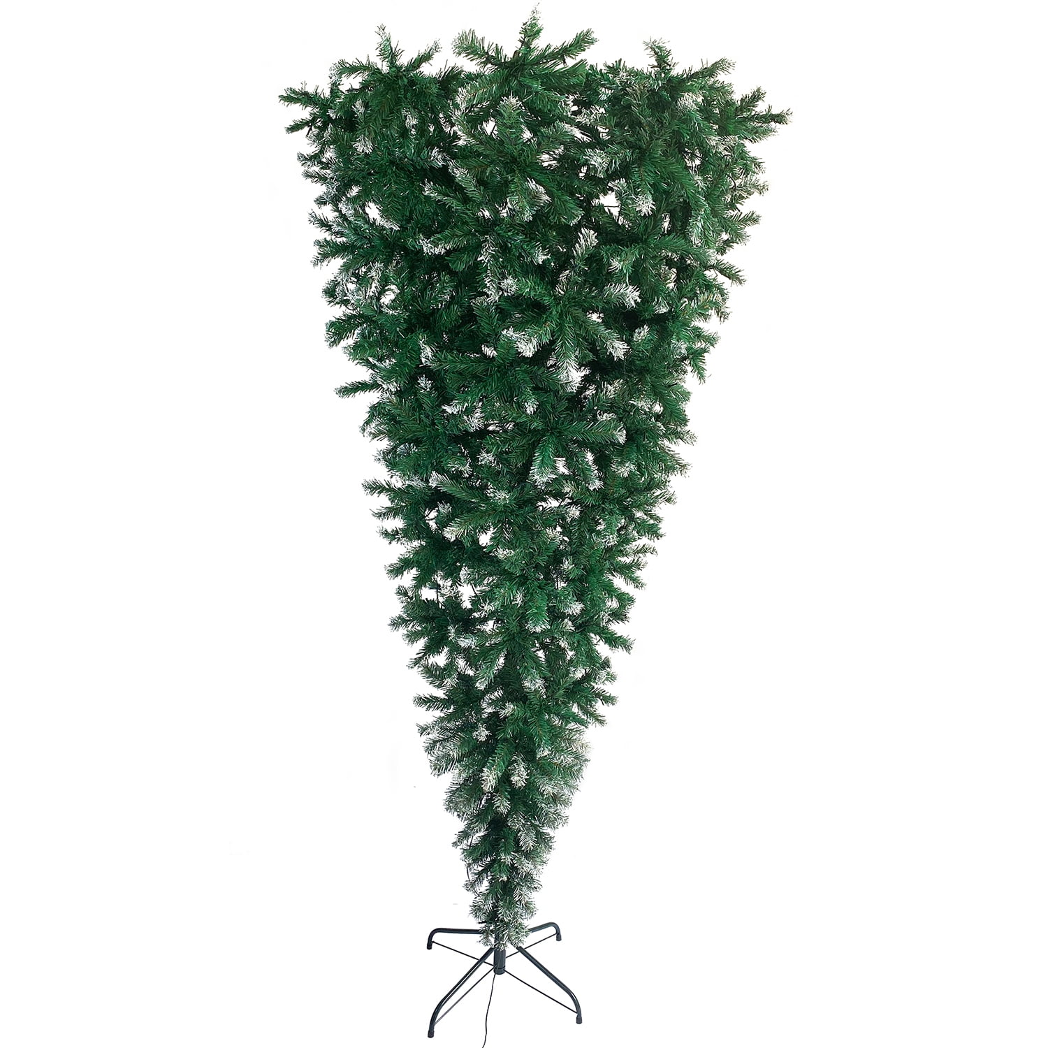 Kadyn Upside Down Green Christmas Tree, Xmas Tree with LED Warm White Lights, Green leaves with part spraying White, Reinforced Metal Base & Easy Assembly 7.4ft X-mas