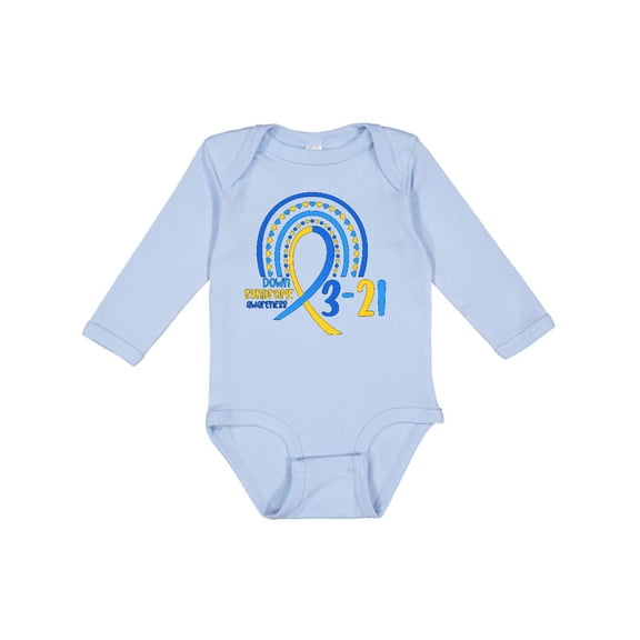 Inktastic 3-21 World Down Syndrome Day Blue and Yellow Rainbow Ribbon Boys or Girls Long Sleeve Baby Bodysuit