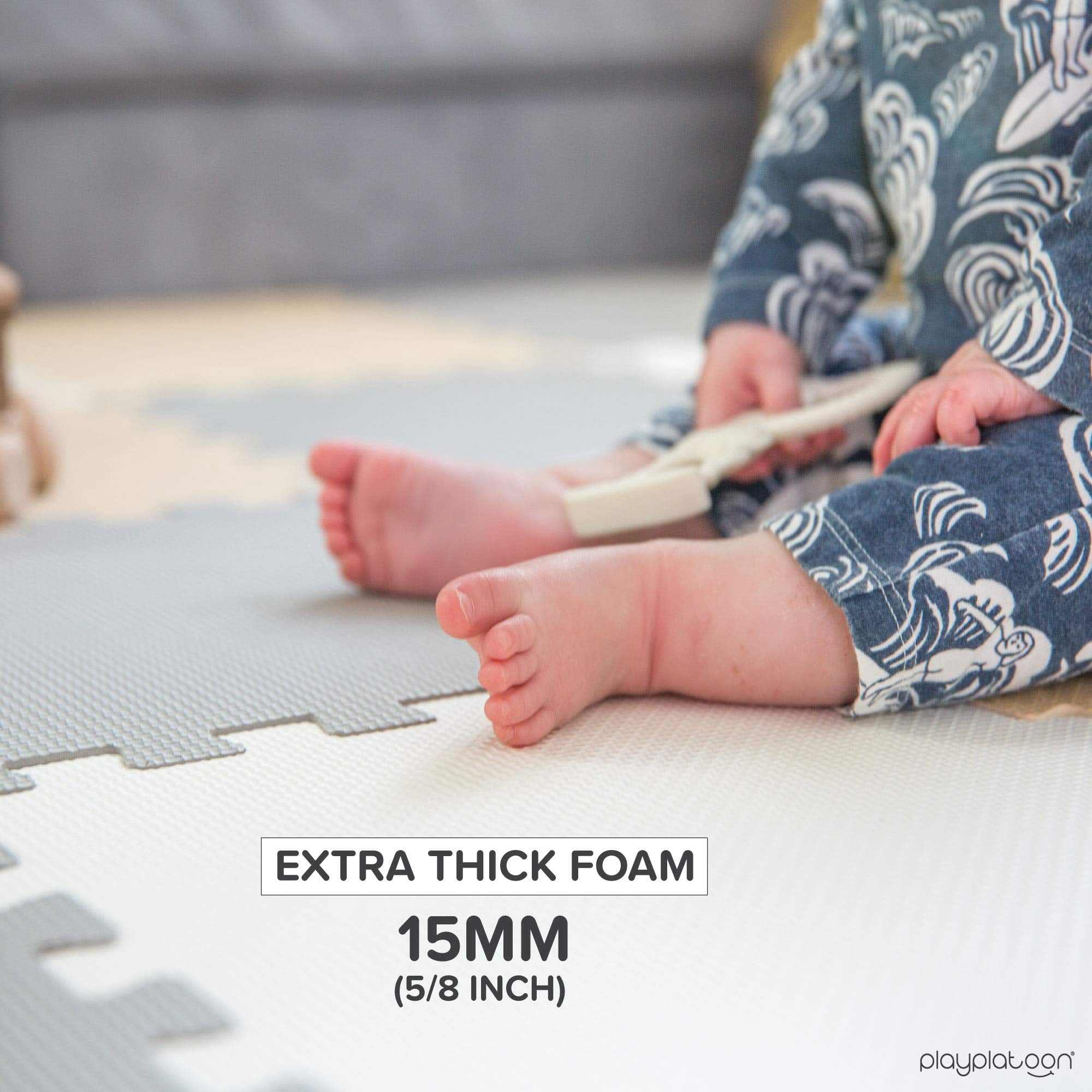 Play Platoon Non-Toxic Foam Puzzle Floor Mat, Comfortable, Extra Thick, Cushiony Exercise and Play Mat for Toddlers, Kids & Adults, 36 Tiles (12"x12"), Warm Grey/Cream/Sand