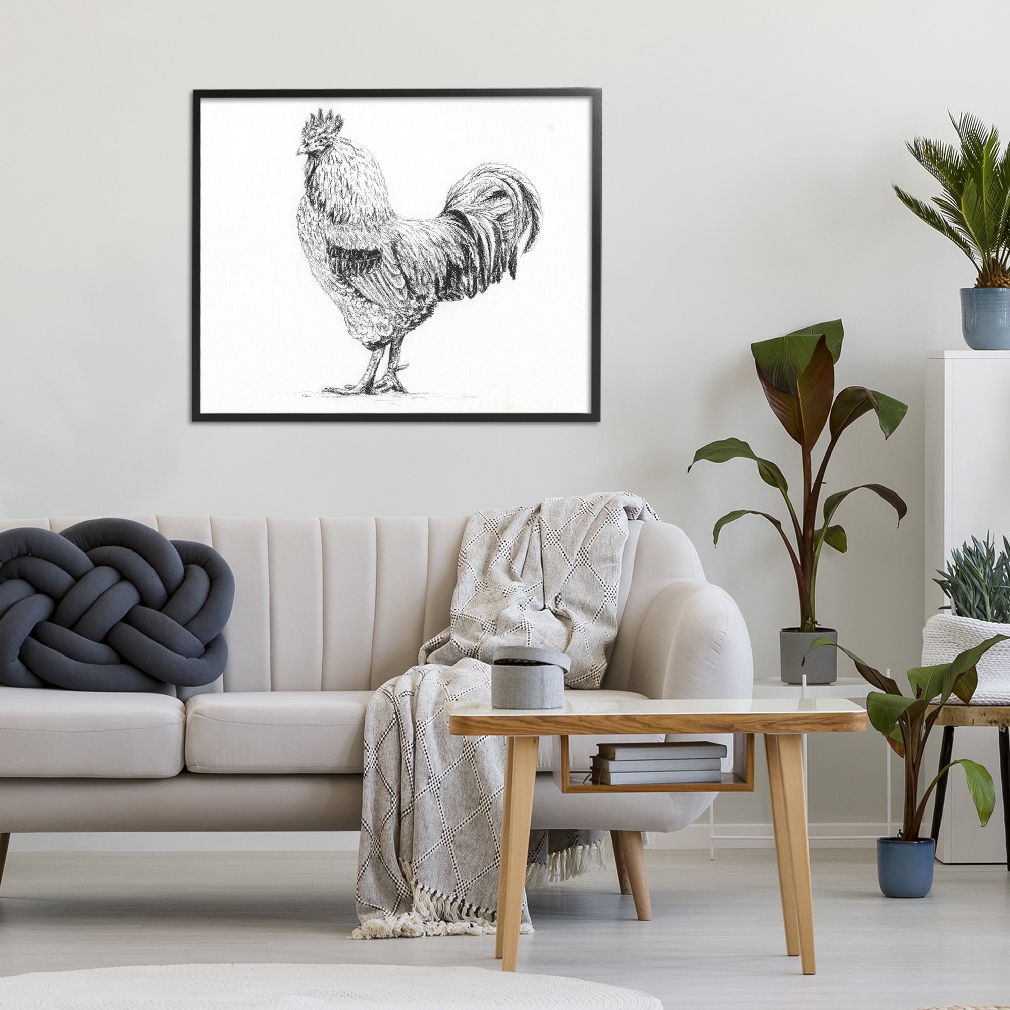 Stupell Industries Rooster in Charcoal Black Framed Giclee Art, design by Leah Noel Art