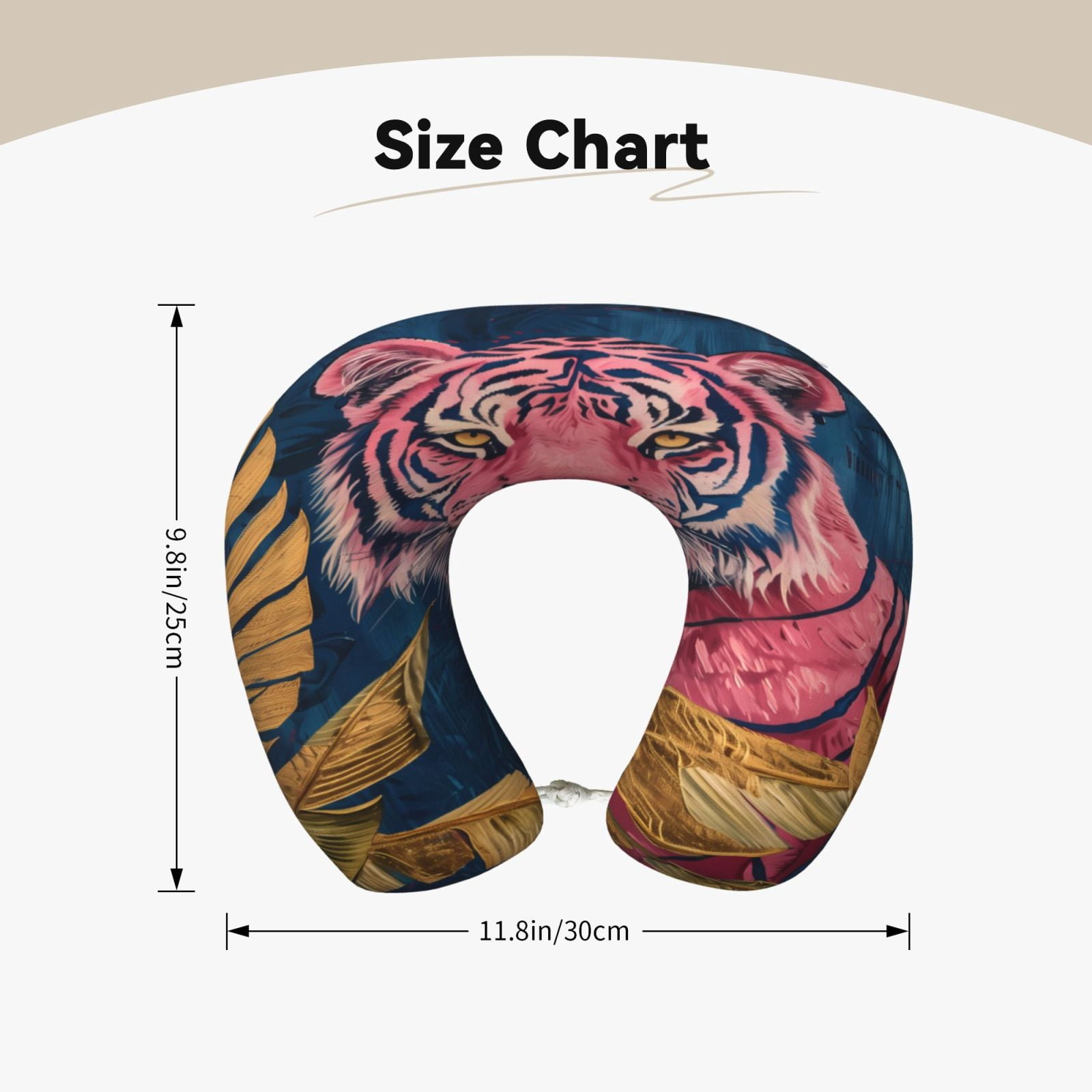 Xecao Pink Tiger Gold Leaves Print Memory Foam Cervical Neck Pillow Versatile U-Shaped Pillows for Home,Office,Camping,Travelling,Soft Washable Cover