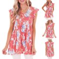 thumbnail image 2 of Blusa de manga corta con volantes y cuello en V con estampado floral para mujer a la moda Pompotops hkajfhjk467163, 2 of 7