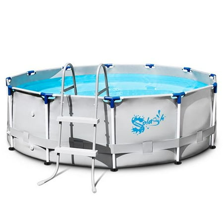 

Round Above Ground Swimming Pool - Fast Setup Durable Outdoor Metal Frame Pool Set for Garden Backyard Lawn Courtyard - w/ Ladder Filter Cover Plastic Spare Parts 9 x 30