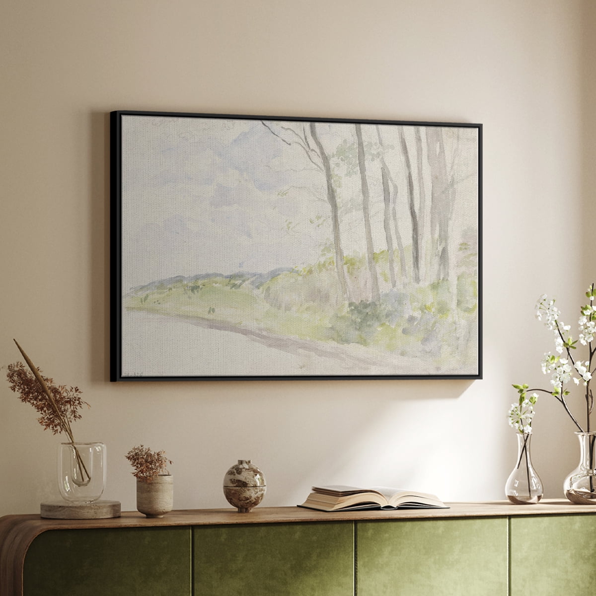 Vintage Landscape-CCCLII By Wexford Home Framed in Black Wood Gallery Wrapped Canvas 25 in. x 37 in.