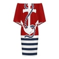 thumbnail image 4 of Nautical Red White Stripes And Blue Anchors on Red Background Women's Off The Shoulder Ruffles Summer Wedding Guest Loose Casual Party Beach Dress, 4 of 9