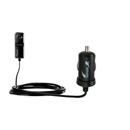 Gomadic Intelligent Compact Car / Auto DC Charger suitable for the Veho Muvi Pro VCC-003 - 2A / 10W power at half the size. Uses Gomadic TipExchange T