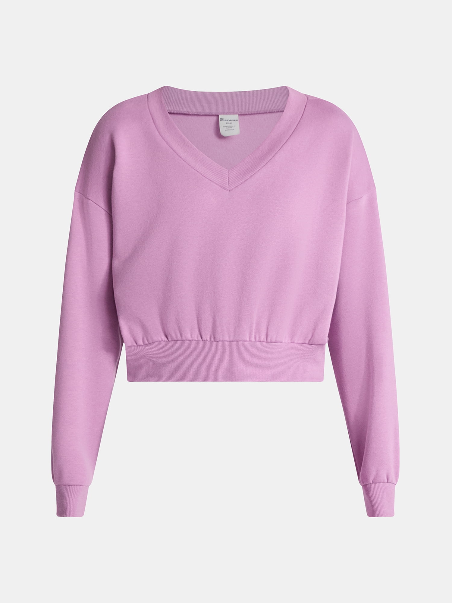 No Boundaries V-Neck Fleece Cropped Sweatshirt, Women's