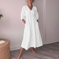 thumbnail image 4 of Miqool Womens Plus Size Cotton Linen 3/4 Sleeve Maxi Dress V Neck Pleated Casual A Line Flowy Long Dress Cocktail Dresses with Pockets, 4 of 9