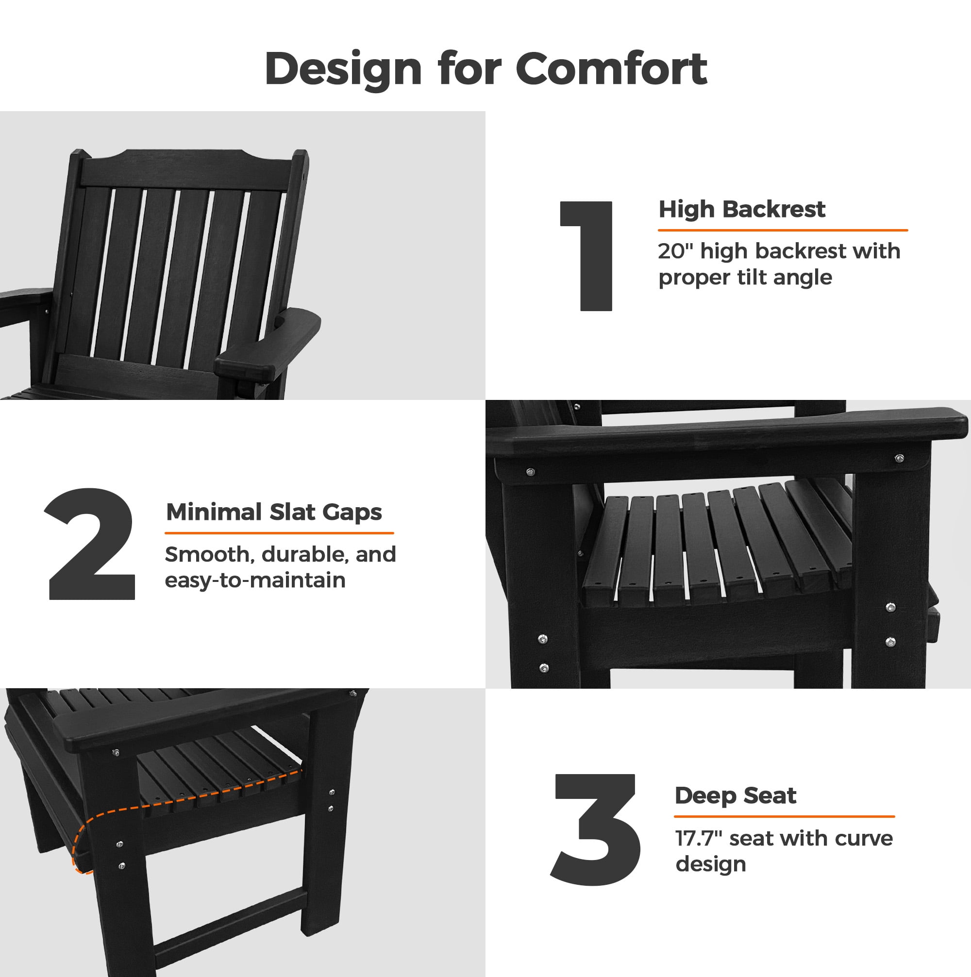 Innovaze HDPE Patio Dining Chair, Outdoor Chair with 18/8 Stainless Steel Hardware,, Heavy Duty 600 lbs, for Outdoor Patio Garden Yard (1 Piece, Matte Black)