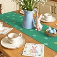 thumbnail image 4 of Happy Easter Table Runner, Easter Rabbits Eggs Floral Grass Green Background Cotton Linen Kitchen Table Decoration Washable Dining Tabletop Runners for Home Party Decor 13x36 Inches, 4 of 9