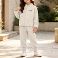 thumbnail image 3 of WAVSUF Girls Fall Fleece Sets 2 Piece, Long Sleeve Zipper Sweatshirts and Joggers Winter Warm Casual Outfits White 5, 3 of 7