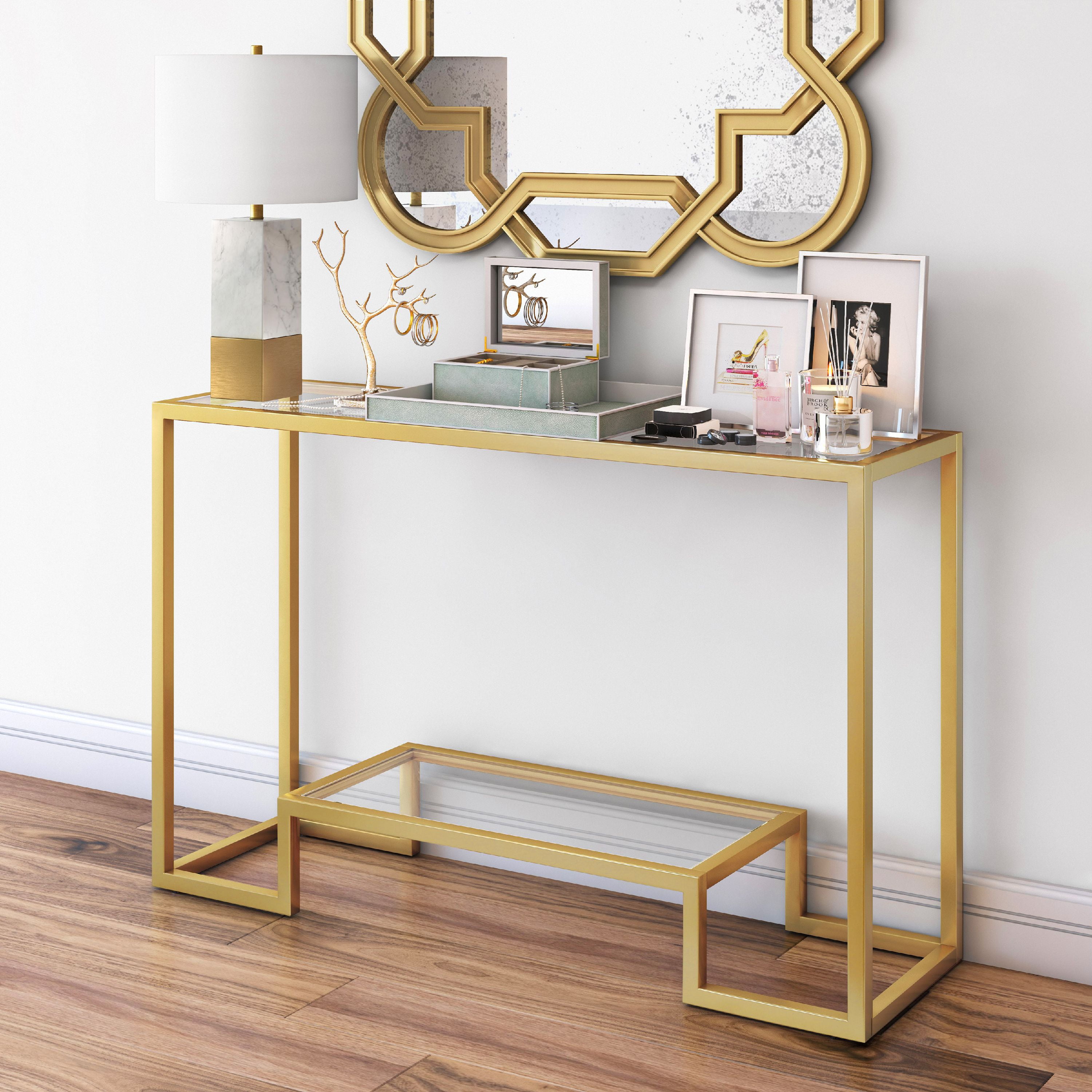 Evelyn&Zoe Athena 47.75" Wide Rectangular Console Table, Brass