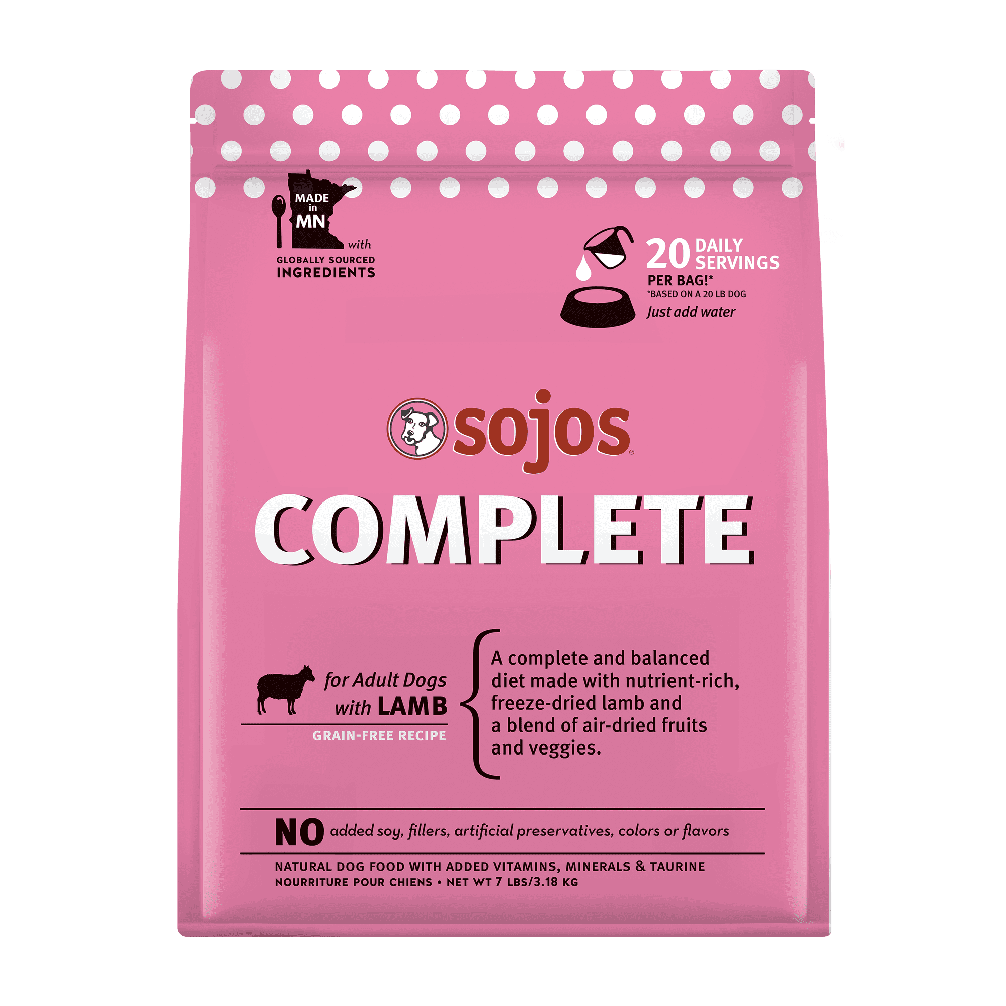 Sojos Complete Lamb Recipe Adult Grain-Free Freeze-Dried Raw Dog Food, 7 Pound Bag