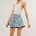 thumbnail image 3 of utcoco Women's 2026 Denim Shorts Casual Summer High Waisted Wide Leg Buttons Pleated Ruffle Jean Shorts, 3 of 5