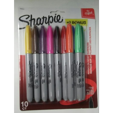 Sharpie (10 Pack) Permanent Markers Assorted Colors Markers Fine Point