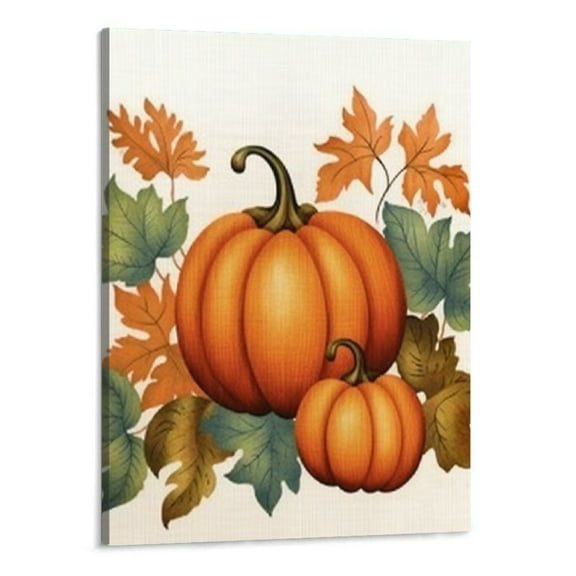 Creowell Watercolor Pumpkin Fall Leaf Print Autumn Decor Canvas Wall Art Wall Decor Painting for Home Farmhouse Living Room Bedroom Bathroom Classroom Thanksgiving Decoration-16x20inch