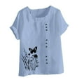 thumbnail image 4 of Cute T Shirts for Women Floral Butterfly Graphic Tees Cotton Linen Plus Size Tops Short Sleeve Button Down Blouses Trendy Summer Casual Shirts Teen Girls Loose Fit Tunic Beach Vacation Clothing, 4 of 4