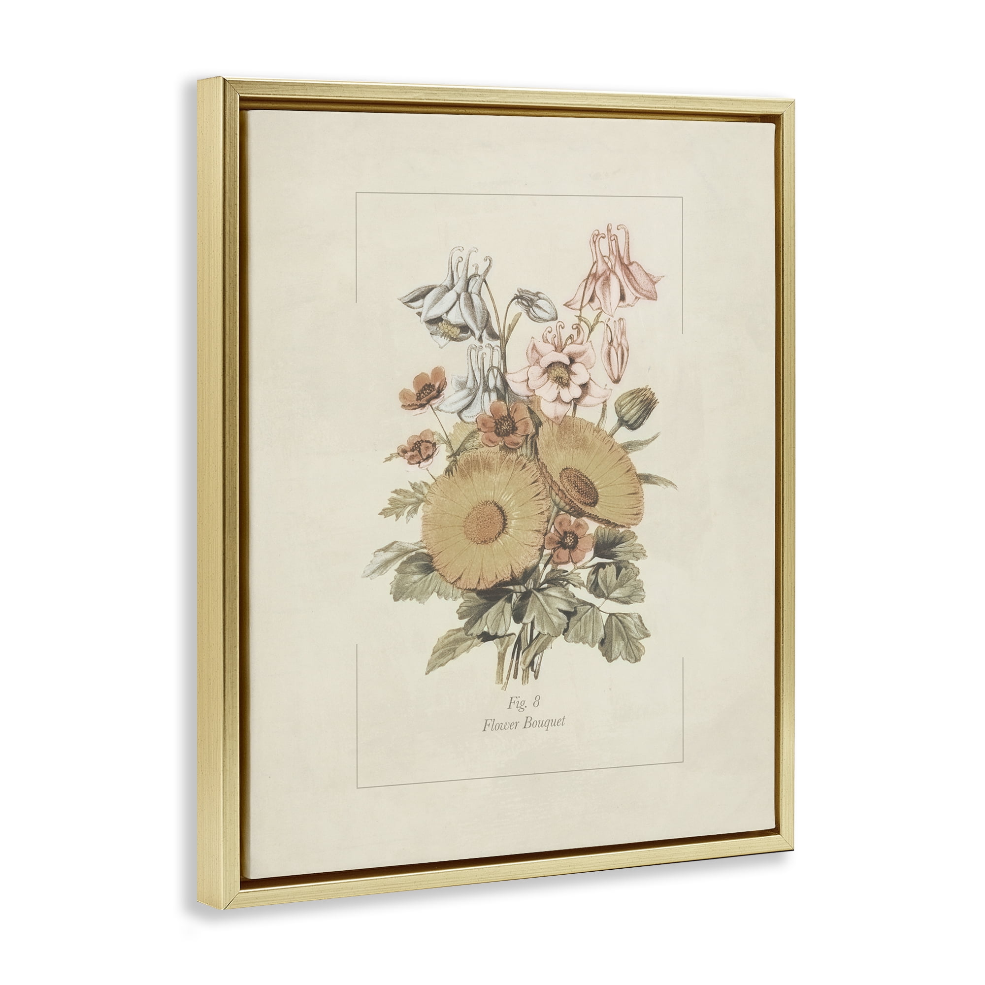 Stupell Industries Flower Bouquet Vintage Garden Gold Framed Floater Canvas Wall Art, design by Dan Meneely