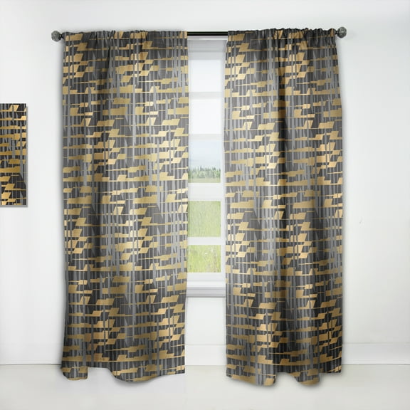 Designart 'Gold Checkered Retro Pattern I' Mid-Century Modern Curtain Panel