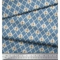 thumbnail image 3 of Soimoi Blue Cotton Duck Fabric Quatrefoil & Grandiflora Rose Floral Printed Craft Fabric by The Yard 44 Inch Wide, 3 of 3