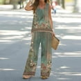 thumbnail image 2 of Mikilon Ensemble Élégant pour Femmes 2 Pcs Débardeur Imprimé Ample Décontracté Pantalon Long Sans Manches Col Rond Haut/chemise Vert Armée G, 2 of 5