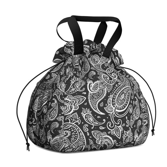 Paisley Pattern Drawstring Lunch Bag Women - Drawstring Lunch Bag Insulated for Work Office - Stain-Resistant Large Lunchbags for Women with Multi-Pockets