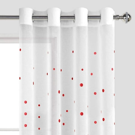 Iyefeng Polka Dots Foil Printed Sheer Curtains For Living Room Faux Linen Grommet Voile Confetti Iyefeng Faux Linen Grommet Voile Confetti, Gold Polka Dot Sheer Curtains With Lights