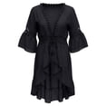 thumbnail image 5 of DHFJKG Women Summer Crochet Swimwear Cover-Ups Beach Deep V Neck Cardigan Dress Lace Up Fashion Vacation Resort Clothes 3/4 Sleeve Versatile Beachwear, 5 of 5