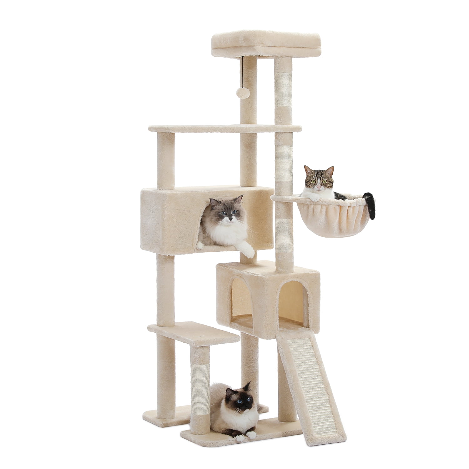 Pefilos 60" Cat Tree Tower for Indoor Cats, Cute Sisal Rope Cat Condo for Adult Cats Plush Cat Climb Tree, Beige Pefilos 60" Cat Tree Tower for Indoor Cats, Cute Sisal Rope Cat Condo for Adult Cats Plush Cat Climb Tree, Beige