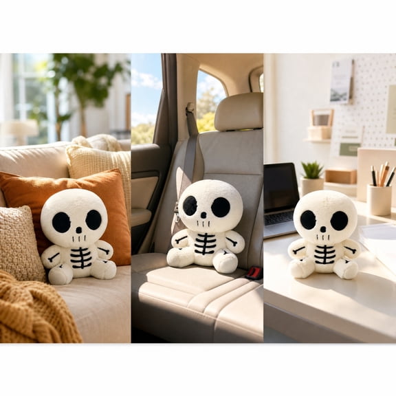 Cute Cartoon Skeleton Stuffed Plush Doll,Soft White Skull Skeleton Plush Toy for Halloween Desktop Decor Holiday Gift