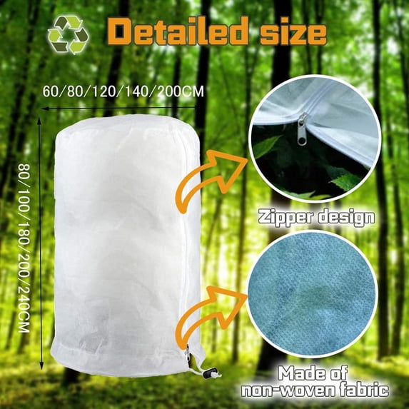 White 60×80Cm 1Pc Winter Protection For Plants Frost Protection Protective Cover Plant Bag For Pot Plants Reusable Winter Plant Protection Bag With Zip Drawstring Frost Protection Fleece