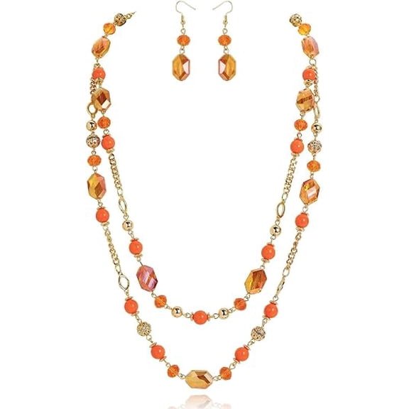 Coiris 2 Layered Necklaces for Women Trendy Acrylic Beaded Statement Necklace and Dangle Earrings Set Fashion Jewelry Gifts