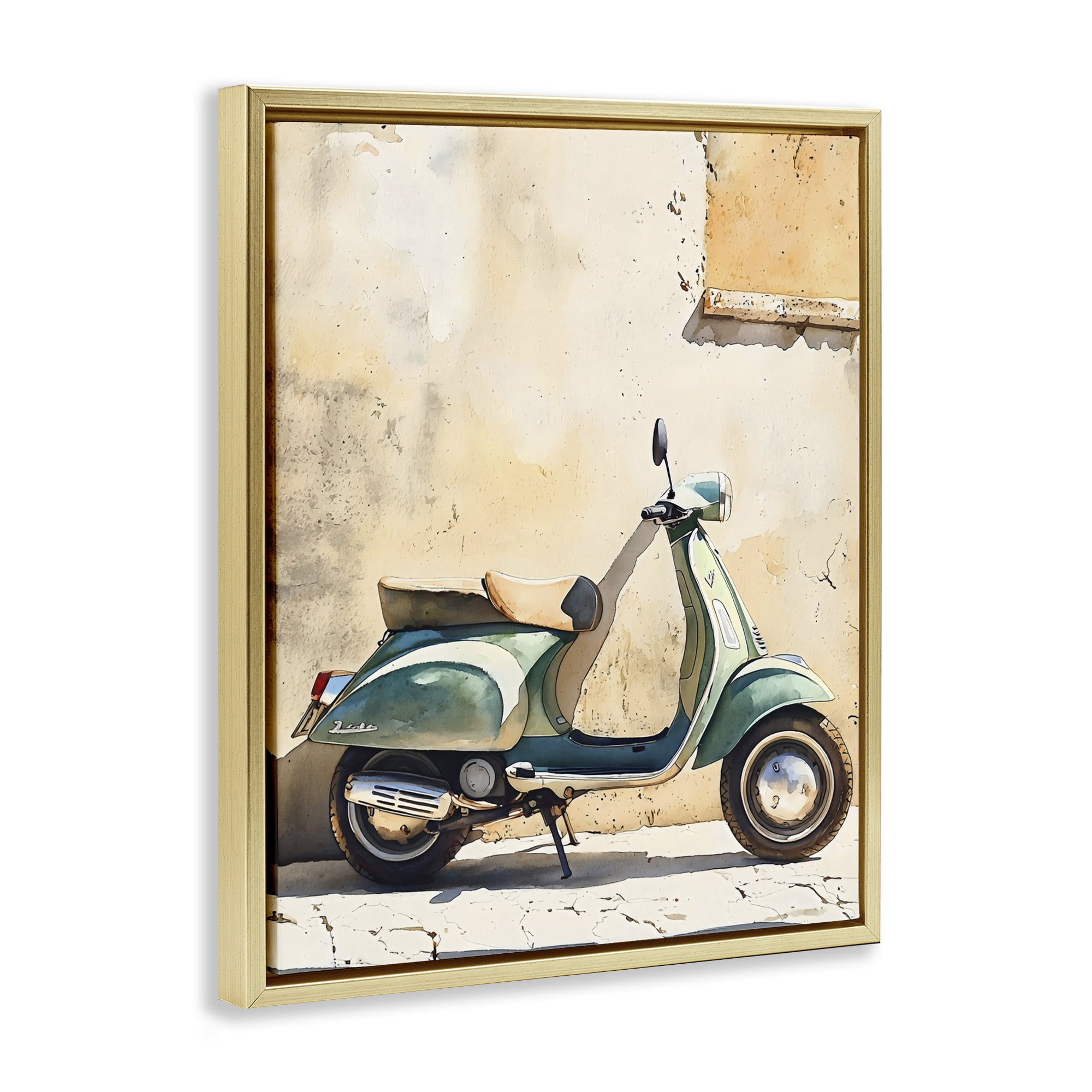 Stupell Industries Vintage Scooter on Italian Street Gold Framed Floater Canvas Wall Art, design by LSR Design Studio